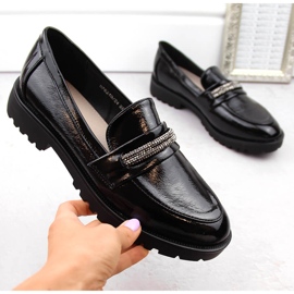 Naisten kiiltonahkahousut kuutiozirkonialla, musta Filippo DP6240 1