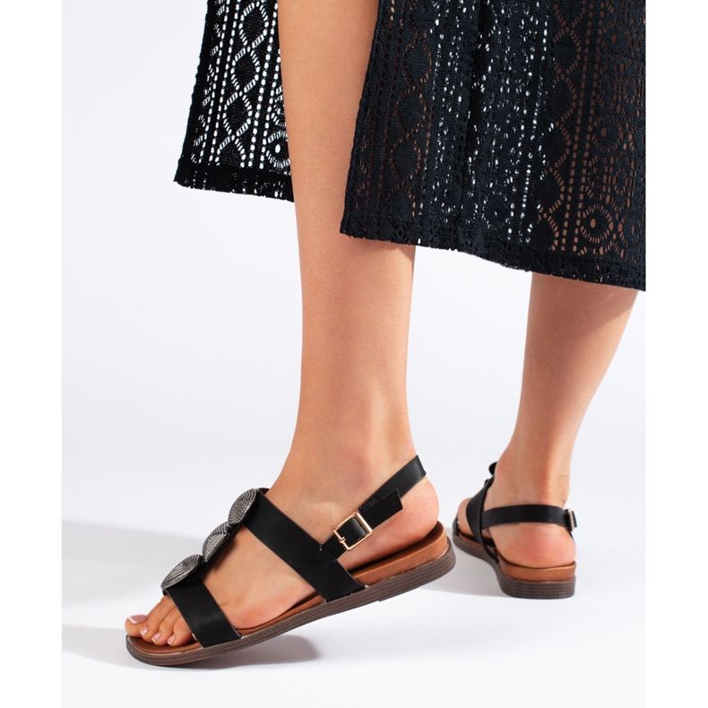 Sergio Leone Naisten mustat mukavat litteät sandaalit 2