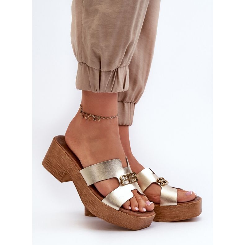 Zazoo 40412 nahkaiset elegantit naisten varvastossut kullalla koristellulla kultainen 2