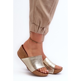 Zazoo 40289 Naisten nahkaiset varvastossut korkkikiilalla, kultaa kultainen 2