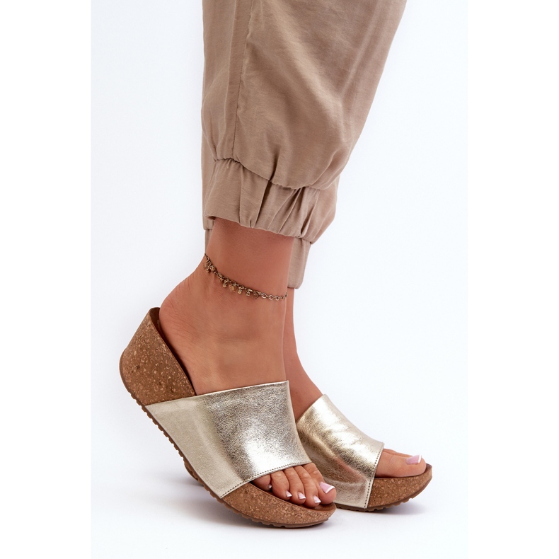 Zazoo 40289 Naisten nahkaiset varvastossut korkkikiilalla, kultaa kultainen 2