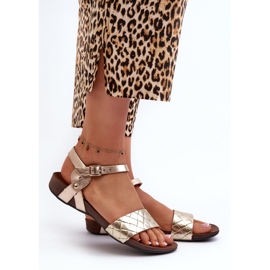 Zazoo 40027 Naisten litteät nahkasandaalit, kulta kultainen 2