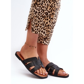 Naisten litteät varvastossut Eco-nahasta, musta Risamay 2