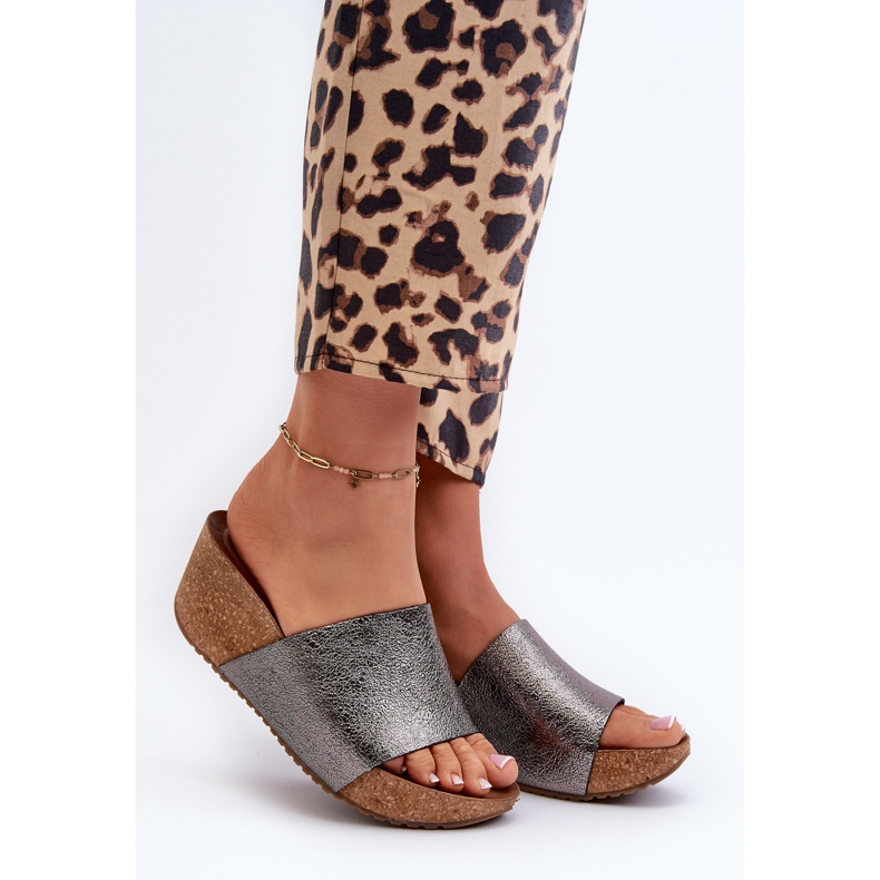 Zazoo 40291 naisten nahkaiset varvastossut korkkikiilalla, grafiitti harmaa 2