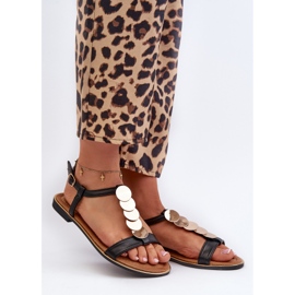 Naisten litteät sandaalit, jotka on valmistettu eko-nahasta, musta Jeritellia 1