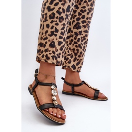 Naisten litteät sandaalit koristeilla Musta Muridia 2