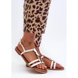 Naisten litteät sandaalit kultakoristeilla, valkoinen Raiva 1