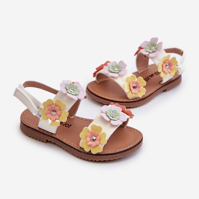Lasten sandaalit koristeltu kukka monivärinen Tinette valkoinen 2