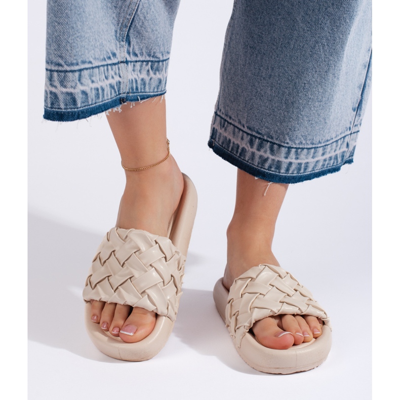 Naisten beigenväriset palmikoidut tossut 2