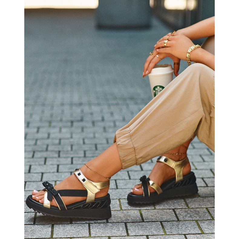 S.Barski Naisten sandaalit rusetilla D&amp;A CR956 kultaa kultainen 1