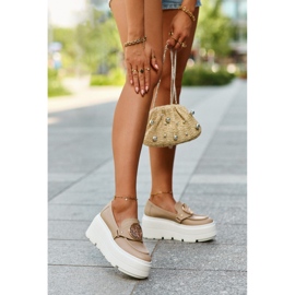 Zazoo 3458 Naisten nahkaiset mokasiinit koristeella, beige 2