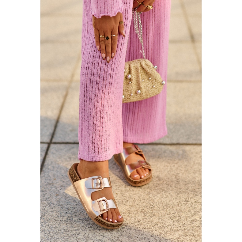 Evento Naisten varvastossut korkkitasolla, soljet, ruusukulta, Klinesta kultainen 1