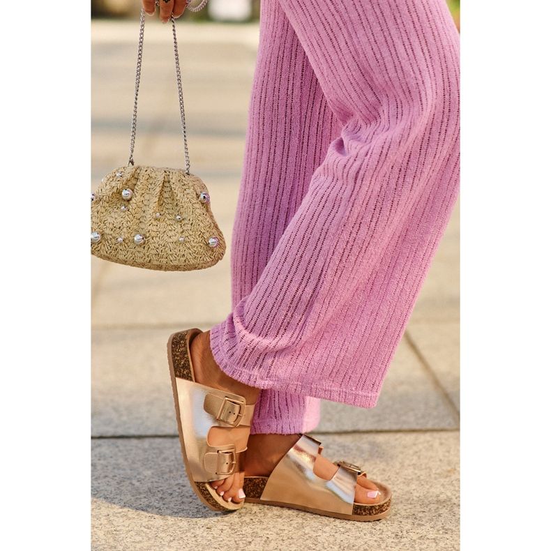 Evento Naisten varvastossut korkkitasolla, soljet, ruusukulta, Klinesta kultainen 2