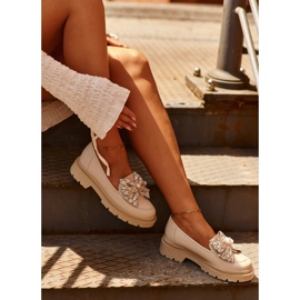 Naisten nahkaiset mokasiinit rusetilla Laura Messi 2787 vaalea beige 2