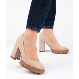 Naisten beige-mokkanahkakorkokengät 1