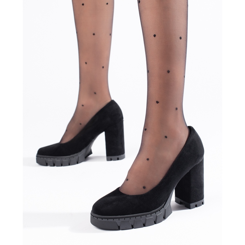 Naisten mustat mokkanahkapumput korkealla korolla 1