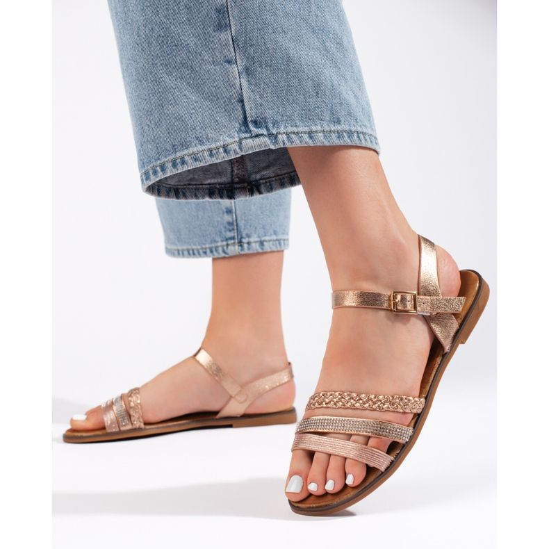 Naisten kullanväriset litteät sandaalit kultainen 1