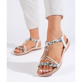 Valkoiset neulotut litteät sandaalit valkoinen 1 Valkoiset neulotut litteät sandaalit valkoinen 1