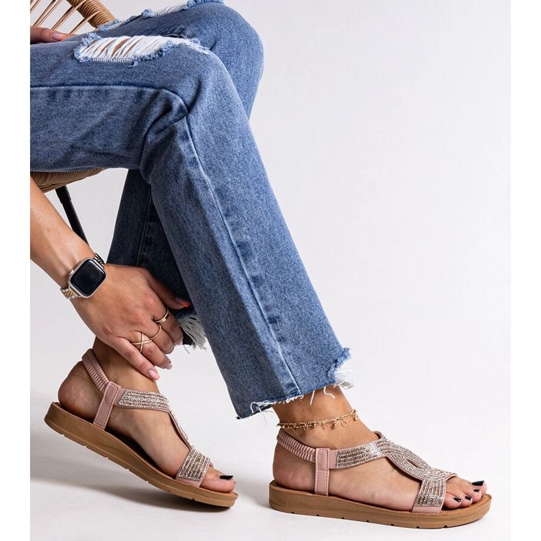 Vaaleanpunaiset sandaalit koristeltu Michalina-zirkoneilla vaaleanpunainen 1