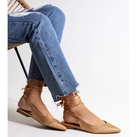 Pehmeät nauhalliset kultaiset ballerinakengät kuutiozirkonialla kultainen 1