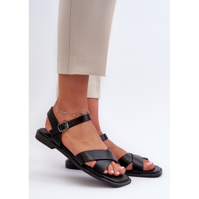 Naisten litteät sandaalit Eco-nahasta S.Barski KV27-003 Musta 1