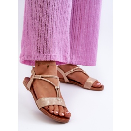 Naisten litteät sandaalit hihnoilla S.Barski KV27-010 kultaa kultainen 2