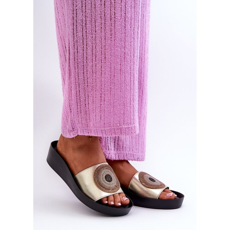 Naisten nahkaiset varvastossut koristeella S.Barski KV27-019 kultaa kultainen 2