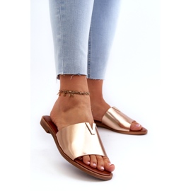 Evento Naisten Eco-nahkaiset varvastossut tasaisella kantapäällä, kultainen Maliha 2