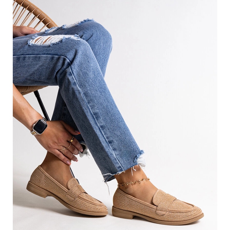 Moghan ruskeat mokasiinit strassilla beige 1