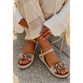 Naisten sandaalit kiilalla ja alustalla koristeilla S.Barski HY056 beige 2