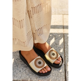 Naisten nahkaiset varvastossut koristeella S.Barski KV27-019 kultaa kultainen 1