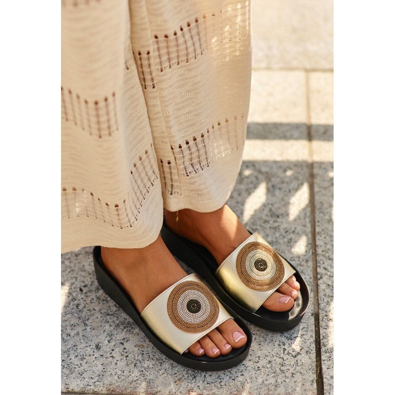 Naisten nahkaiset varvastossut koristeella S.Barski KV27-019 kultaa kultainen 1