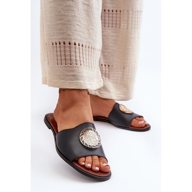 Zazoo 2938 nahkaiset varvastossut koristeella, musta 2