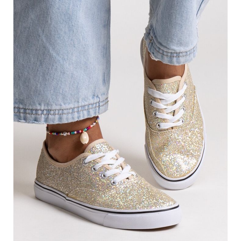 Merri kullanväriset kiiltävät lenkkarit kultainen 1