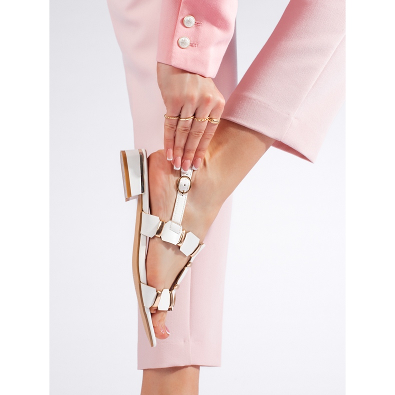 Tyylikkäät valkoiset litteät sandaalit valkoinen 2