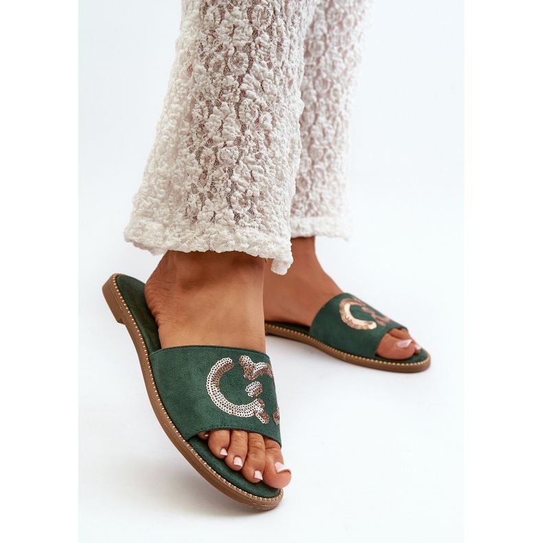 Naisten varvastossut paljeteilla S.Barski KV27-052 Vihreä 2