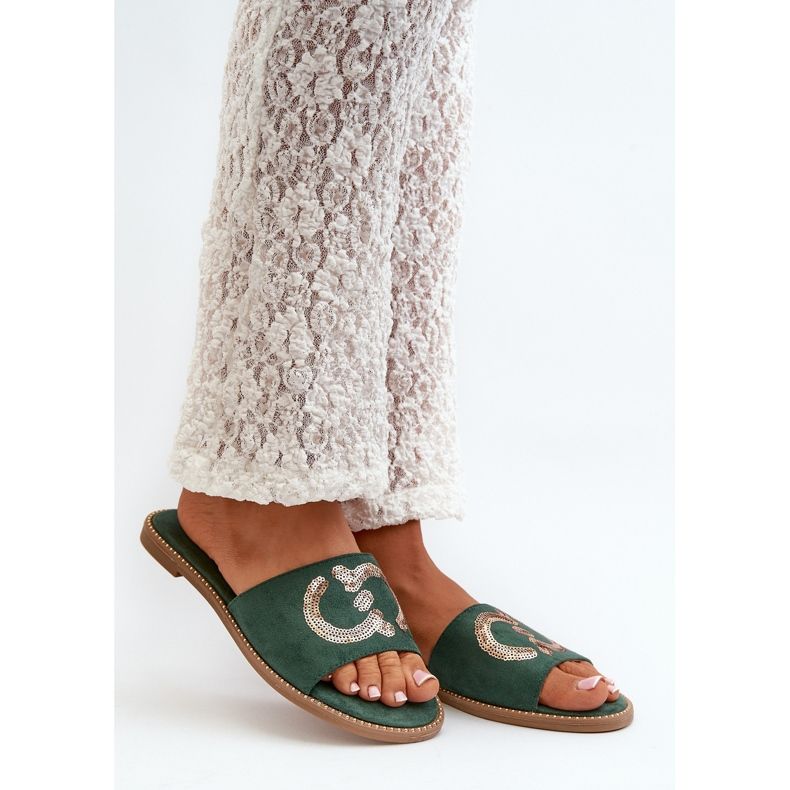 Naisten varvastossut paljeteilla S.Barski KV27-052 Vihreä 1