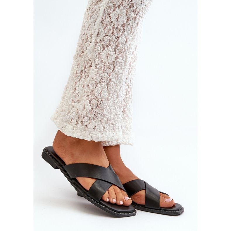 Naisten tasakorkoiset varvastossut Eco-nahasta S.Barski KV27-002 musta 1