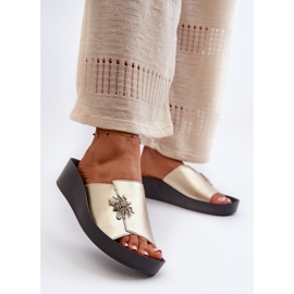 Tyylikkäät naisten varvastossut koristeella, luonnonnahkaa S.Barski KV27-015 kultaa kultainen 2