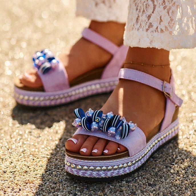 Naisten sandaalit kiilalla ja alustalla koristeilla S.Barski HY056 Purppura violetti 2