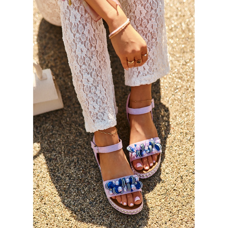 Naisten sandaalit kiilalla ja alustalla koristeilla S.Barski HY056 Purppura violetti 1