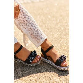 Naisten sandaalit kiilalla ja alustalla koristeilla S.Barski HY056 musta 1