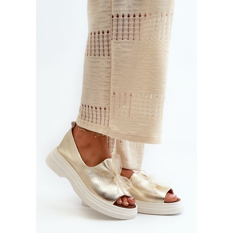 Zazoo 2939 naisten nahkasandaalit rusetilla, kultaa kultainen 2