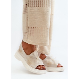 Zazoo 2939 naisten nahkasandaalit rusetilla, harjattua kultaa valkoinen 2