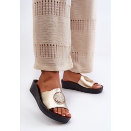 Zazoo 2920 naisten nahkaiset varvastossut kultaisilla yksityiskohdilla kultainen 2