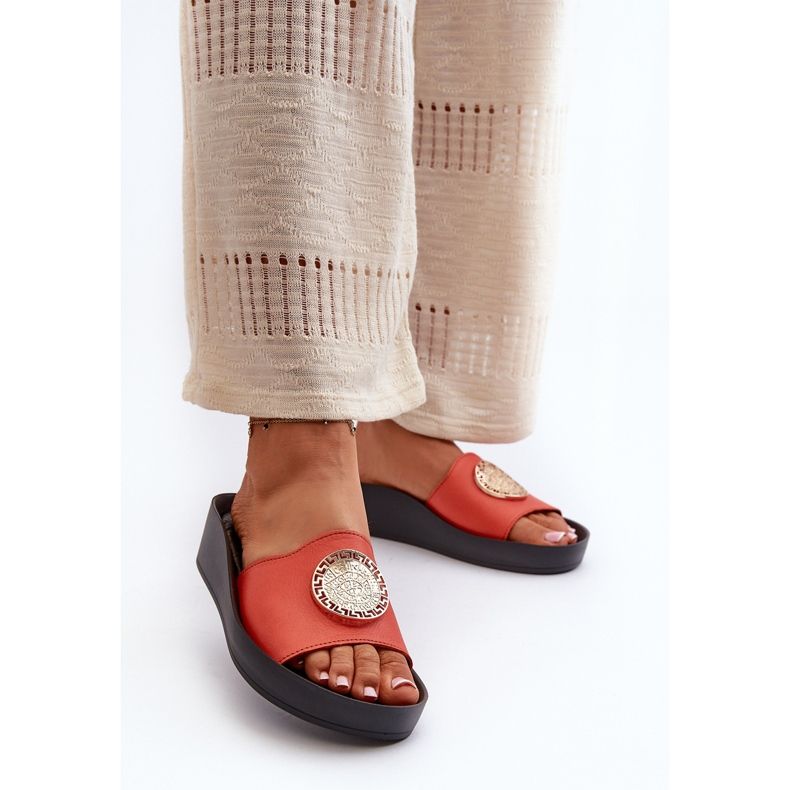 Zazoo 2920 naisten nahkaiset varvastossut kultaisilla yksityiskohdilla, oranssi 2