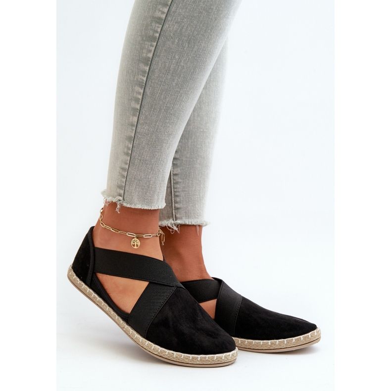 Naisten espadrillit joustohihnoilla Eco Suede Black Phaedrana musta 1