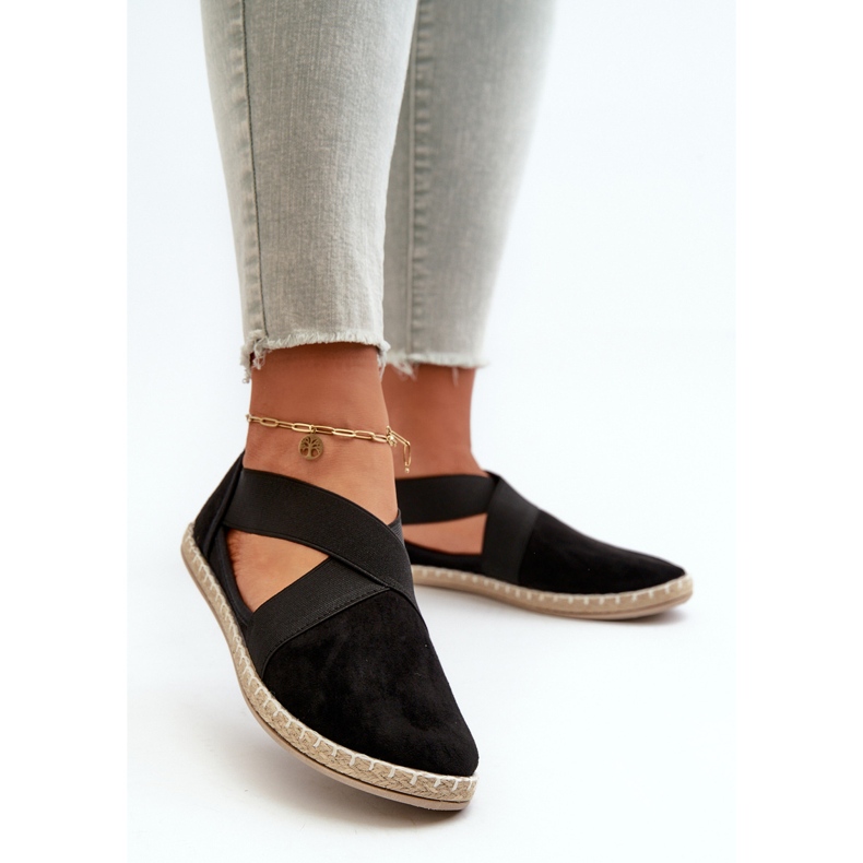Naisten espadrillit joustohihnoilla Eco Suede Black Phaedrana musta 2