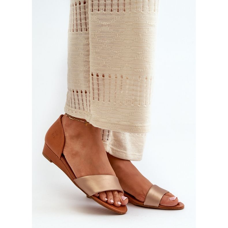 Nahkasandaalit Maciejka 1971-68 Ruskea ja kulta kultainen 1