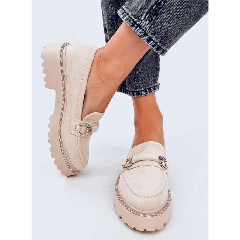 Sheady Beige mokkanahka korkeapohjaiset mokasiinit 1